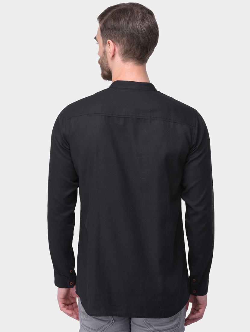 black solid dupion short kurta - 17334085 - Zoom Image - 3