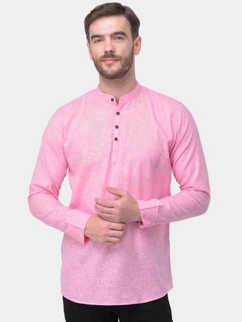 pink solid dupion short kurta - 17334089 - Standard Image - 1