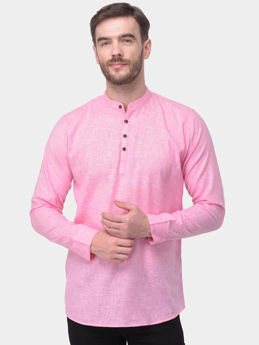 pink solid dupion short kurta - 17334089 - Zoom Image - 1