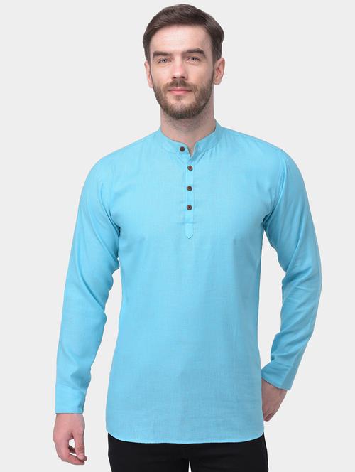 light blue solid dupion short kurta - 17334090 - Standard Image - 1