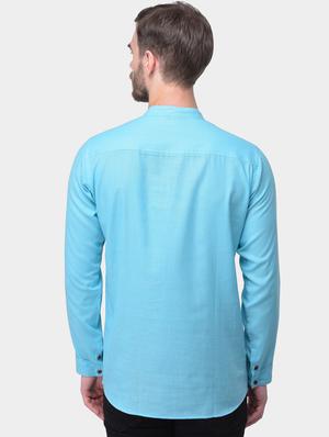 light blue solid dupion short kurta - 17334090 - Standard Image - 3