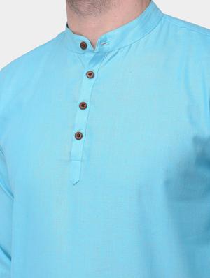light blue solid dupion short kurta - 17334090 - Standard Image - 4
