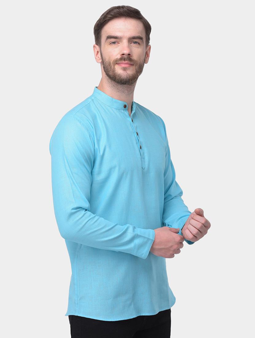 light blue solid dupion short kurta - 17334090 - Zoom Image - 2