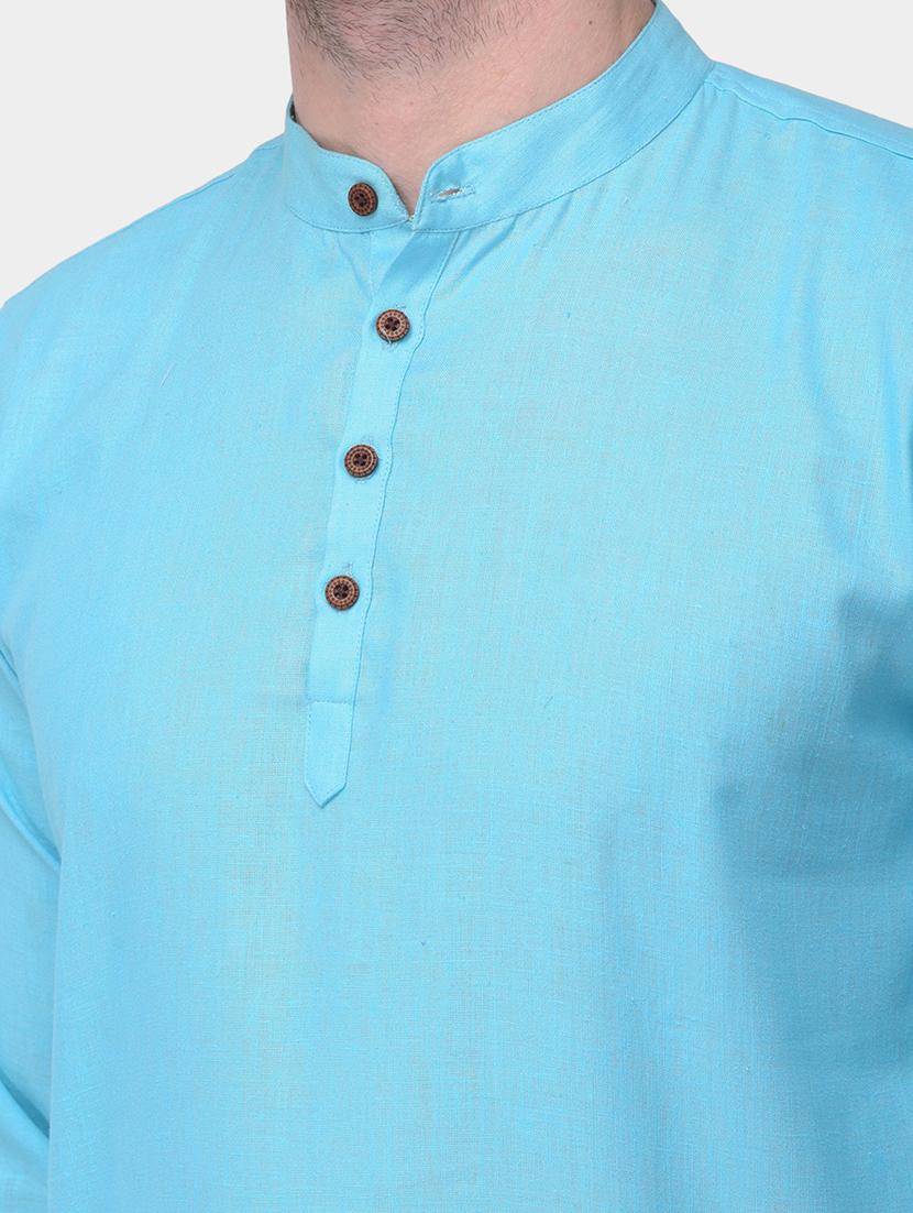light blue solid dupion short kurta - 17334090 - Zoom Image - 4