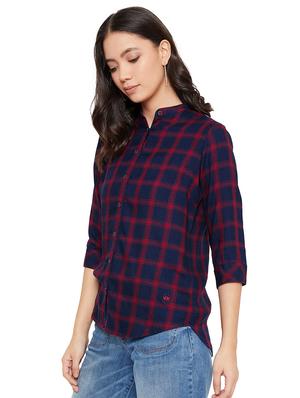 curved hem checkered shirt - 17334093 - Standard Image - 2