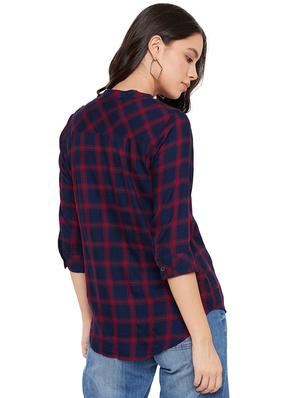 curved hem checkered shirt - 17334093 - Standard Image - 3