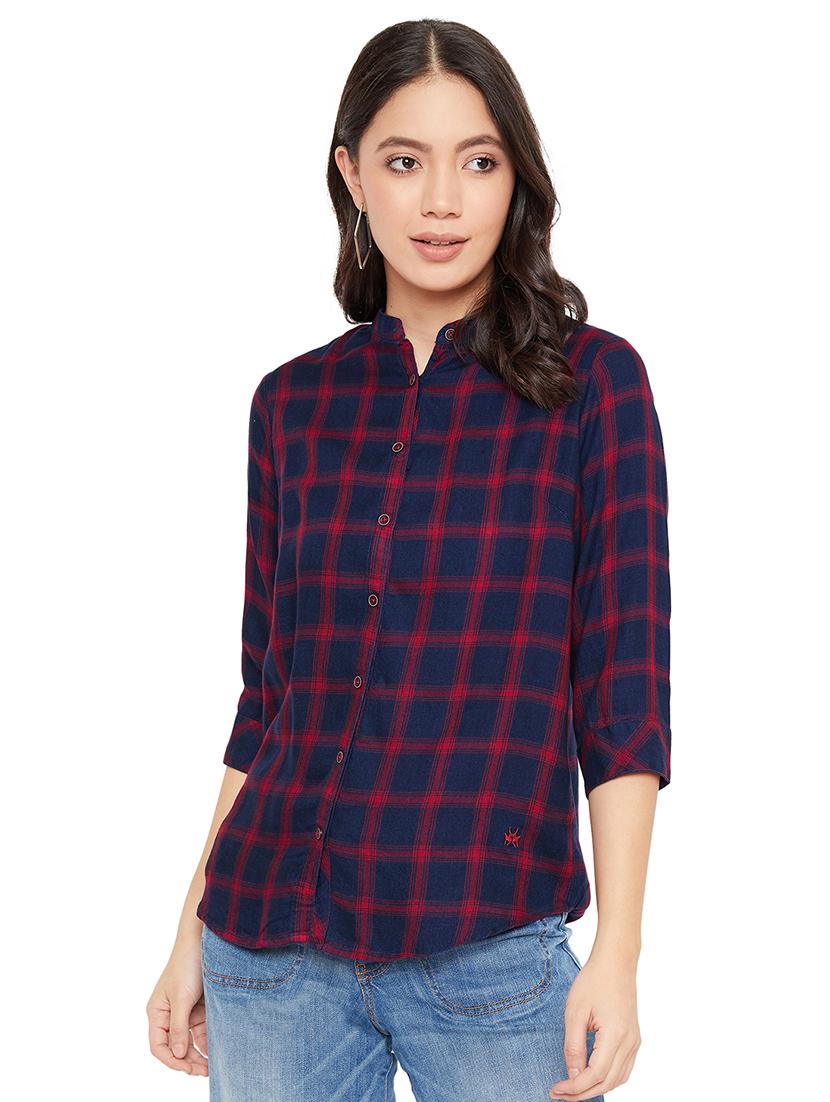 curved hem checkered shirt - 17334093 - Zoom Image - 1