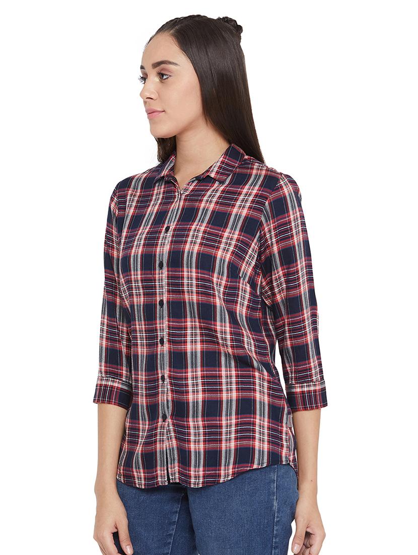 curved hem checkered shirt - 17334100 - Zoom Image - 2