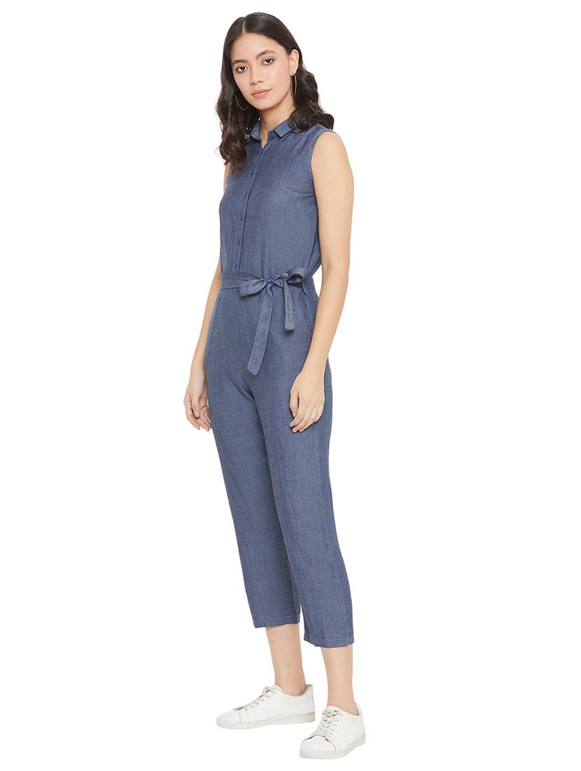 tie front solid jumpsuit - 17334105 - Zoom Image - 2