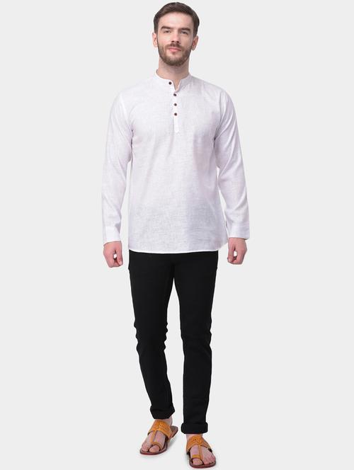 off white solid dupion short kurta - 17334109 - Standard Image - 1