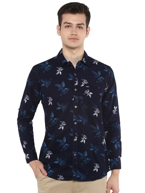 navy blue floral print casual shirt - 17334769 - Standard Image - 1