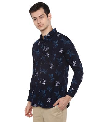 navy blue floral print casual shirt - 17334769 - Standard Image - 2