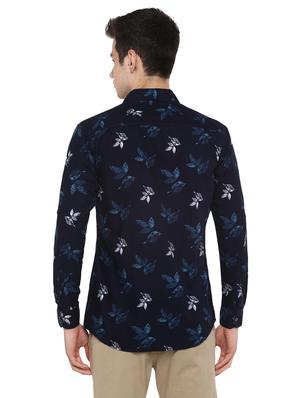 navy blue floral print casual shirt - 17334769 - Standard Image - 3
