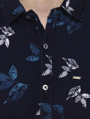 navy blue floral print casual shirt - 17334769 - Standard Image - 5