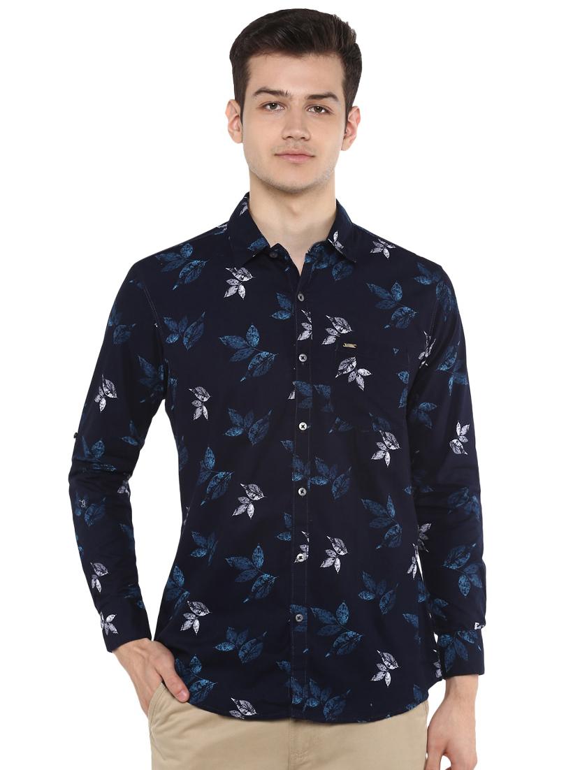 navy blue floral print casual shirt - 17334769 - Zoom Image - 1