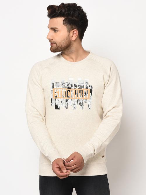 off white chest print fleece sweatshirt - 17334964 - Standard Image - 1