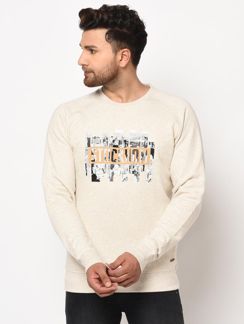 off white chest print fleece sweatshirt - 17334964 - Zoom Image - 1