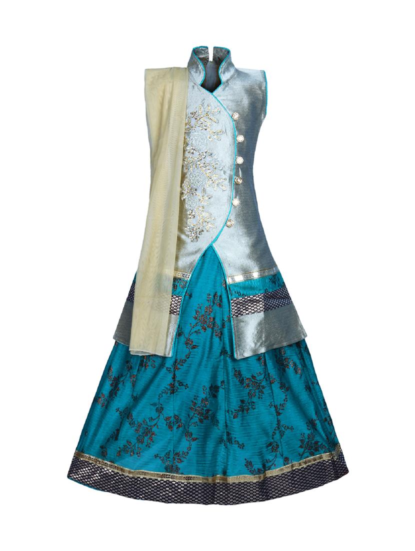green silk blend lehnga choli - 17335001 - Zoom Image - 1