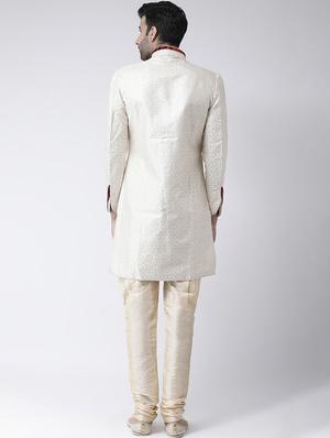 cream jacquard dupion sherwani set - 17335035 - Standard Image - 3