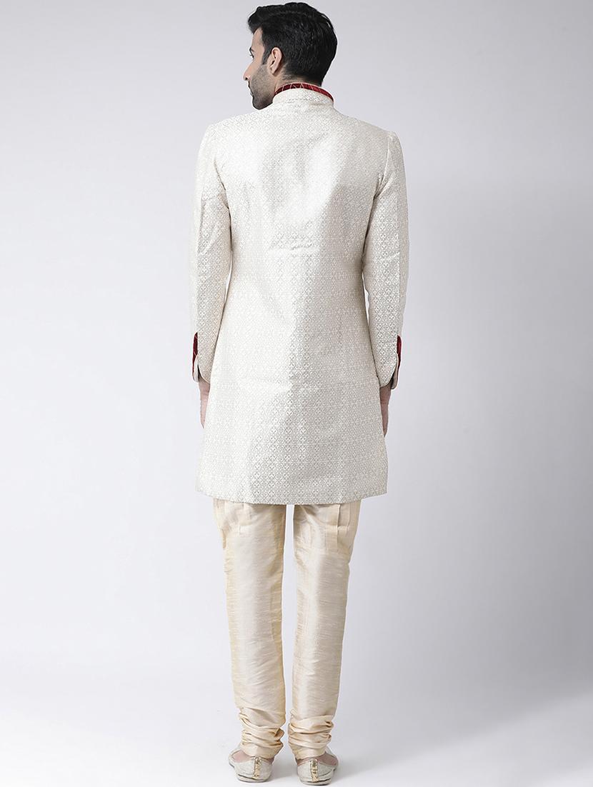 cream jacquard dupion sherwani set - 17335035 - Zoom Image - 3
