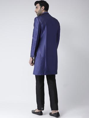 navy blue solid sherwani set - 17335038 - Standard Image - 3