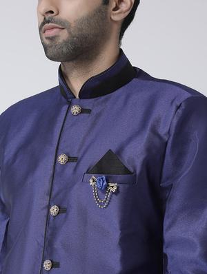 navy blue solid sherwani set - 17335038 - Standard Image - 4