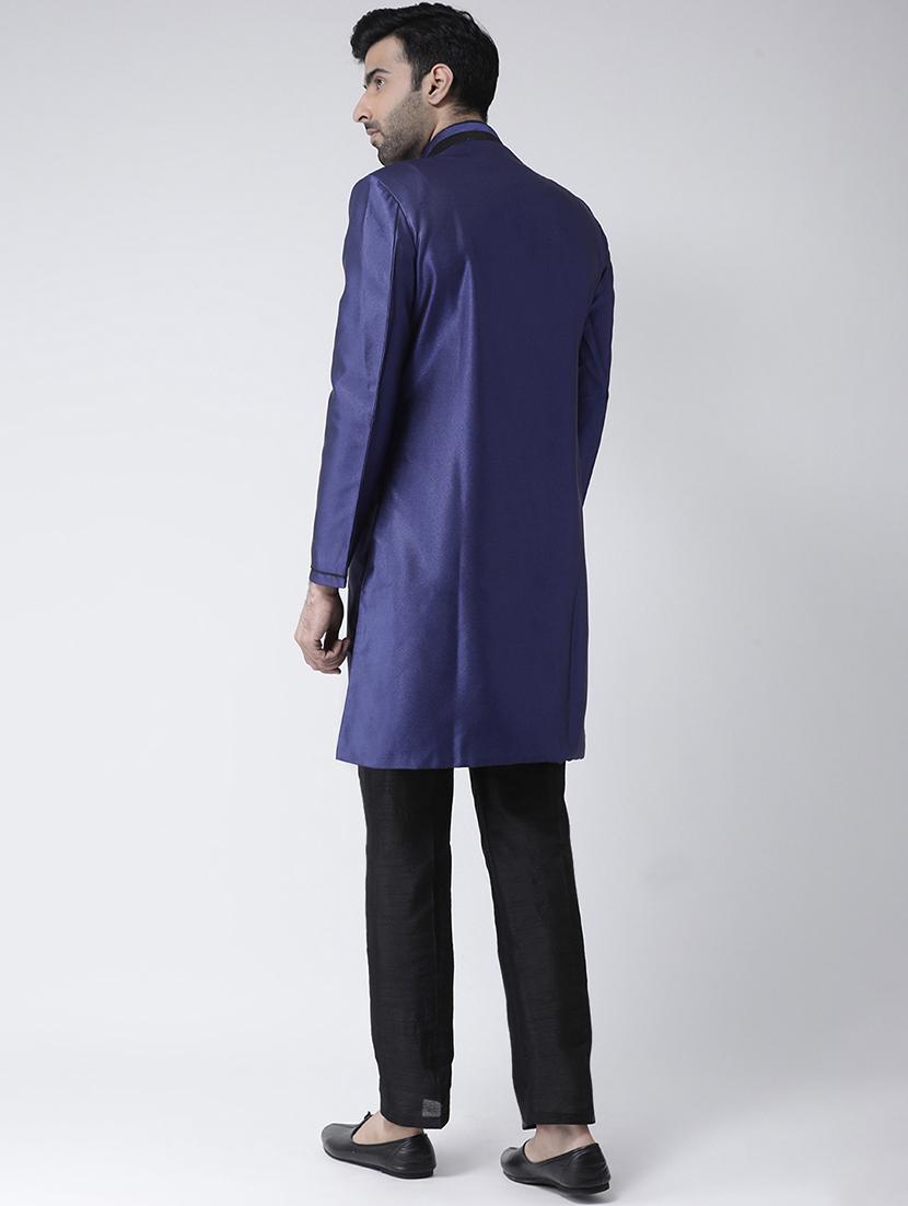 navy blue solid sherwani set - 17335038 - Zoom Image - 3