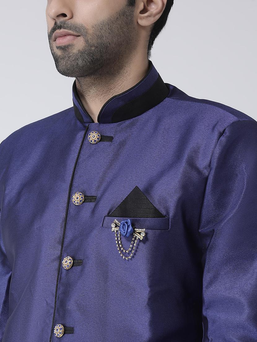navy blue solid sherwani set - 17335038 - Zoom Image - 4