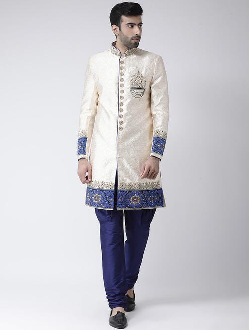 cream jacquard dupion sherwani set - 17335040 - Standard Image - 1