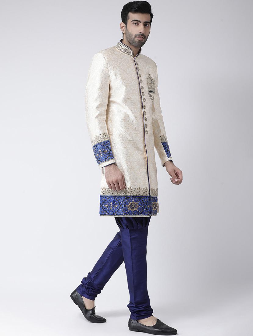 cream jacquard dupion sherwani set - 17335040 - Zoom Image - 2