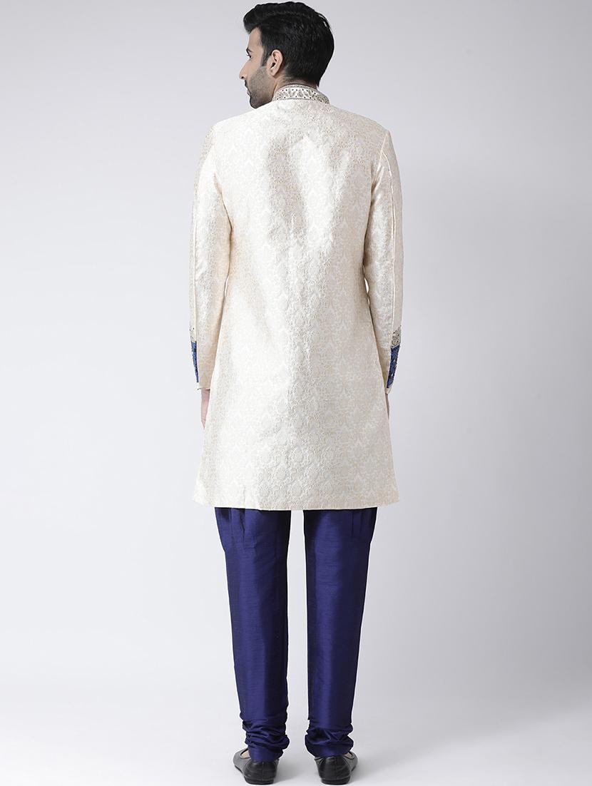 cream jacquard dupion sherwani set - 17335040 - Zoom Image - 3
