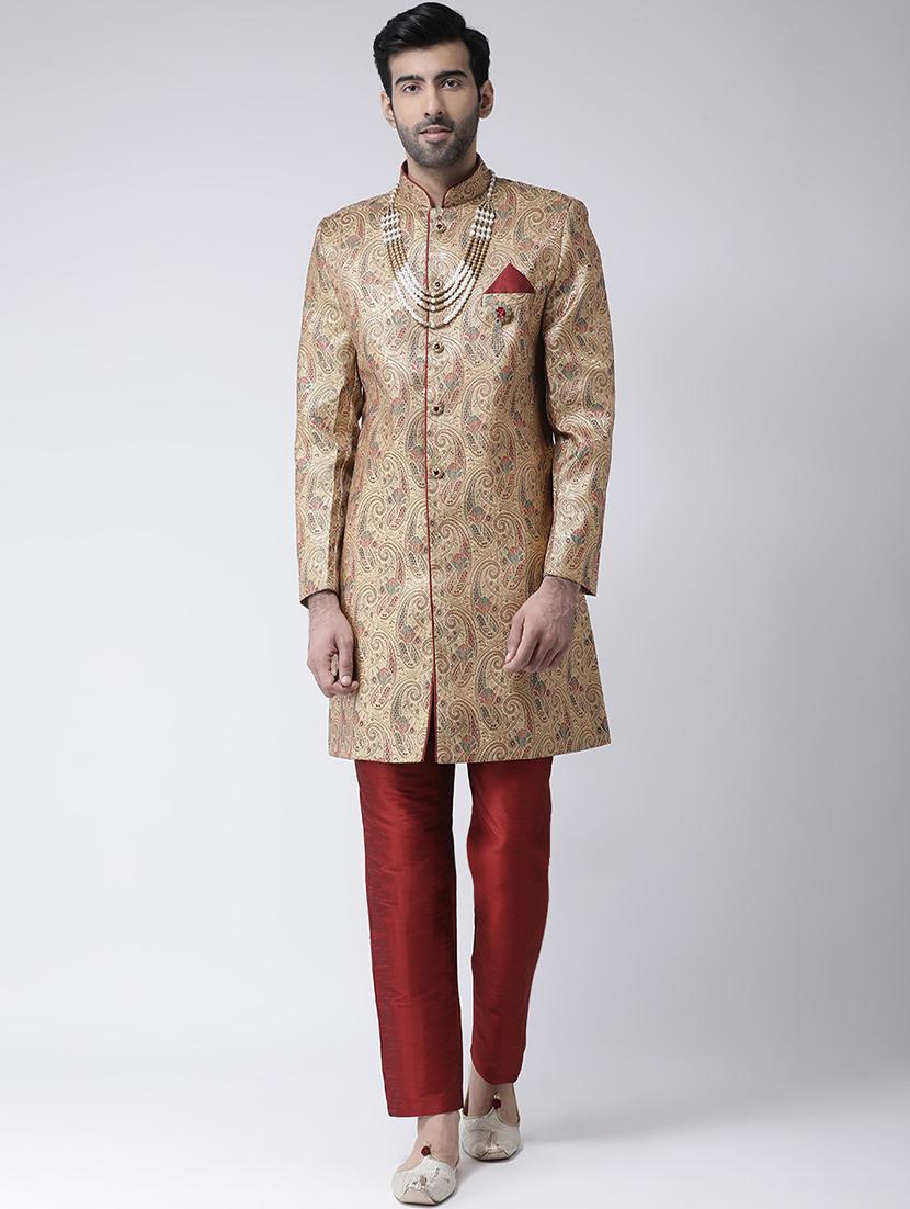 gold jacquard sherwani set - 17335042 - Zoom Image - 1
