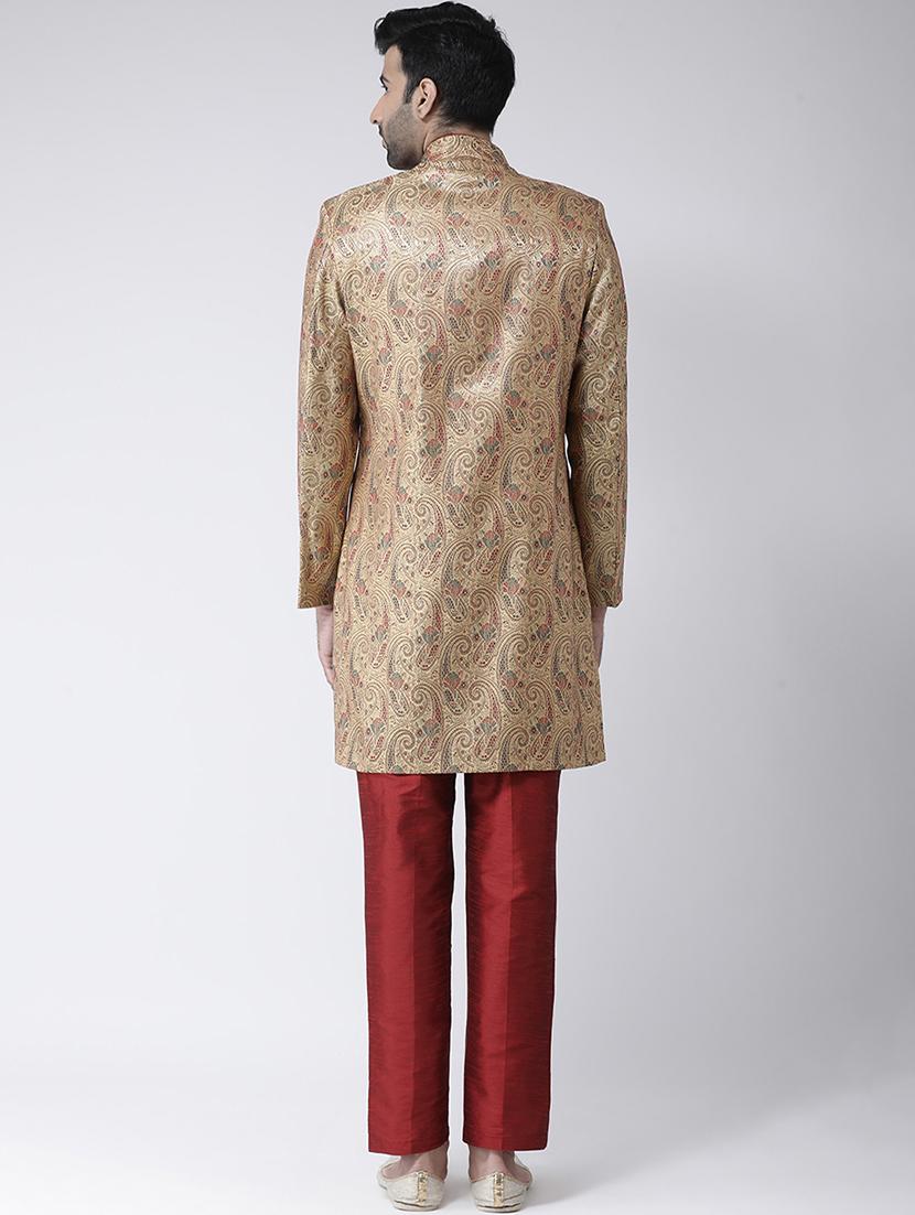 gold jacquard sherwani set - 17335042 - Zoom Image - 3