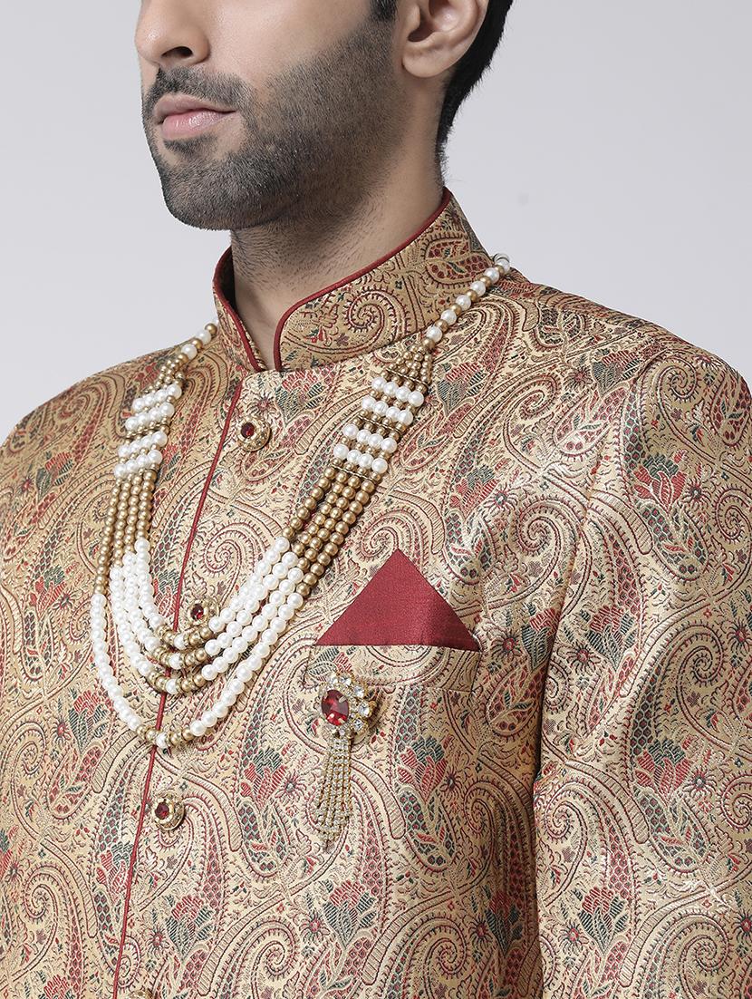 gold jacquard sherwani set - 17335042 - Zoom Image - 4