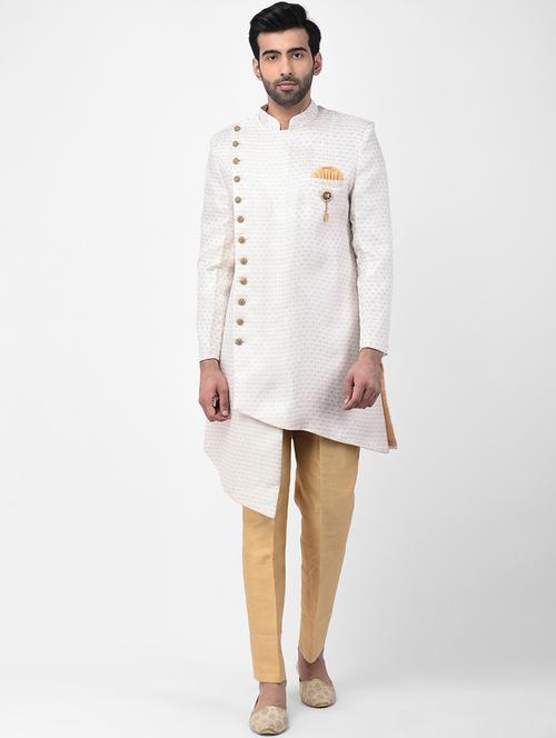 cream jacquard sherwani set - 17335043 - Standard Image - 1