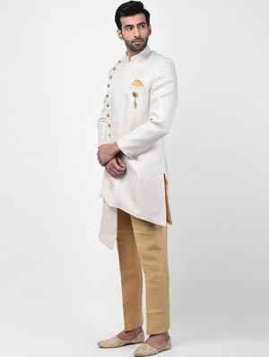 cream jacquard sherwani set - 17335043 - Standard Image - 2