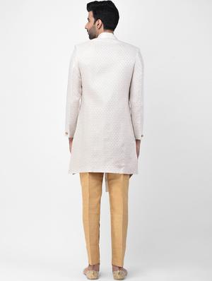 cream jacquard sherwani set - 17335043 - Standard Image - 3