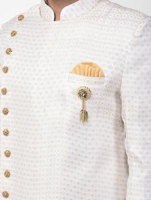cream jacquard sherwani set - 17335043 - Standard Image - 4
