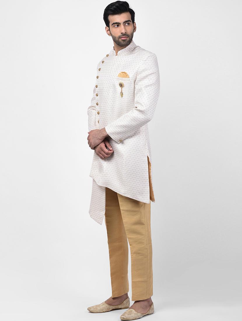 cream jacquard sherwani set - 17335043 - Zoom Image - 2