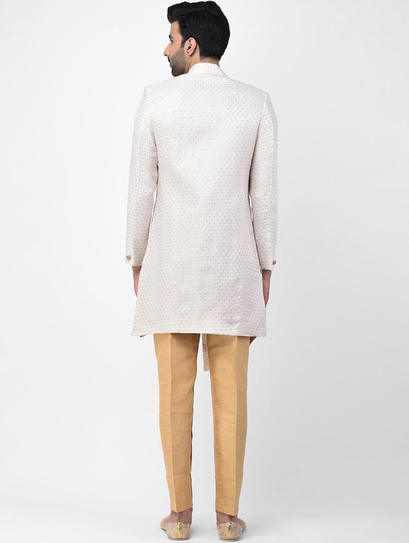 cream jacquard sherwani set - 17335043 - Zoom Image - 3