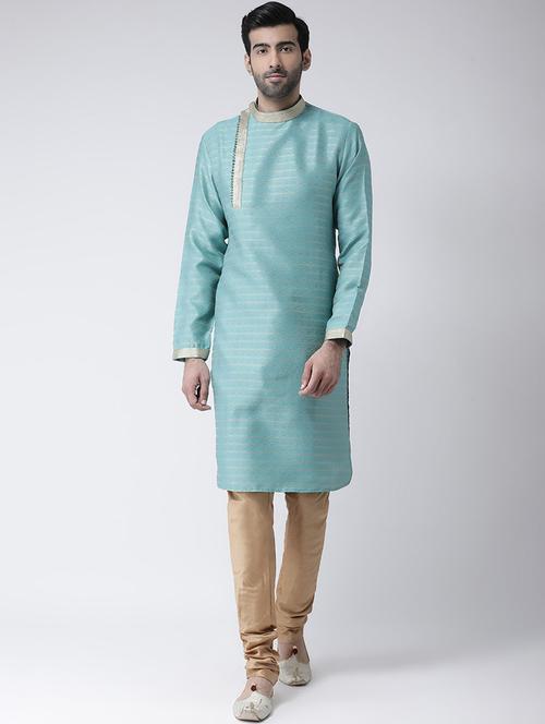sea green jacquard dupion kurta pyjama set - 17335045 - Standard Image - 1
