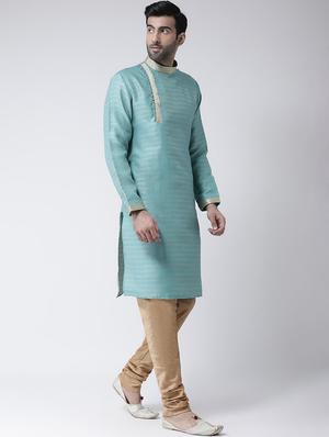sea green jacquard dupion kurta pyjama set - 17335045 - Standard Image - 2