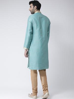sea green jacquard dupion kurta pyjama set - 17335045 - Standard Image - 3