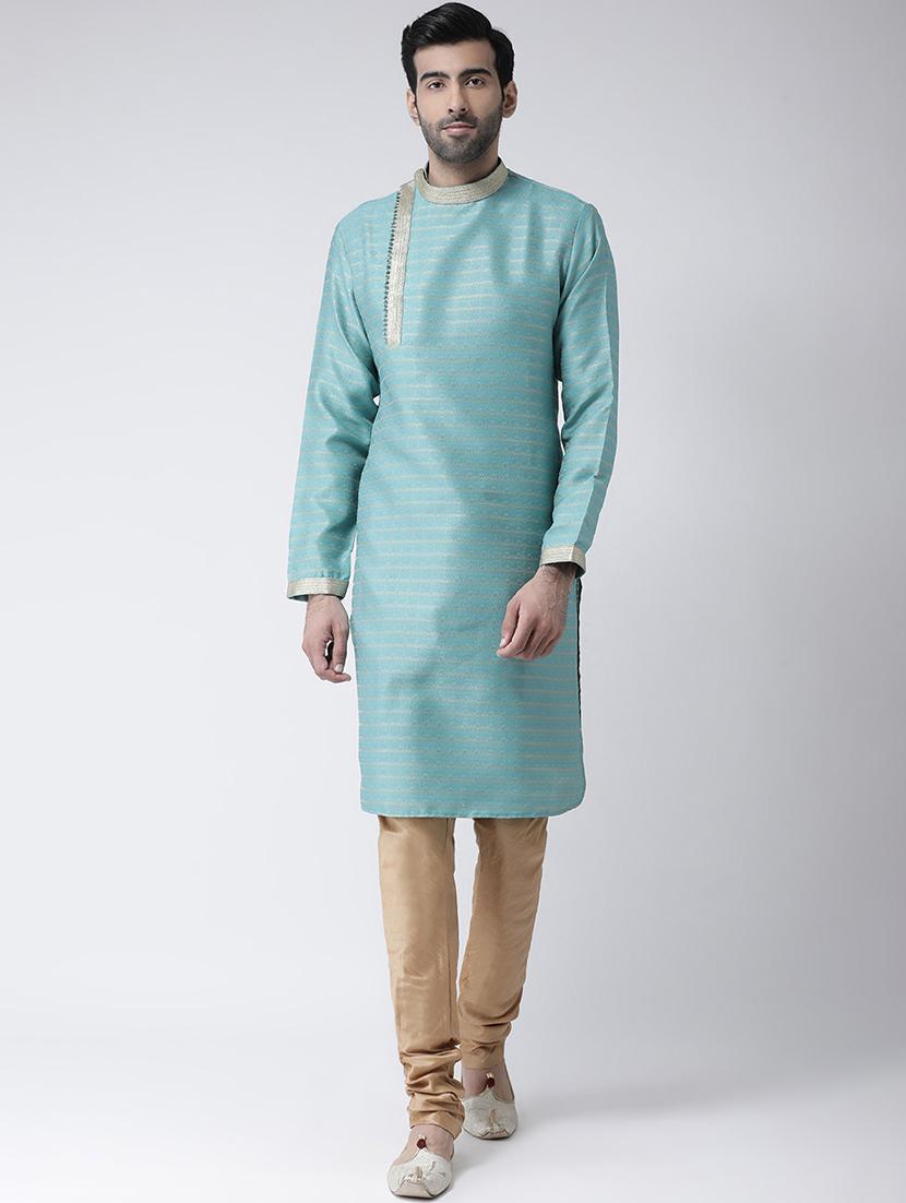 sea green jacquard dupion kurta pyjama set - 17335045 - Zoom Image - 1