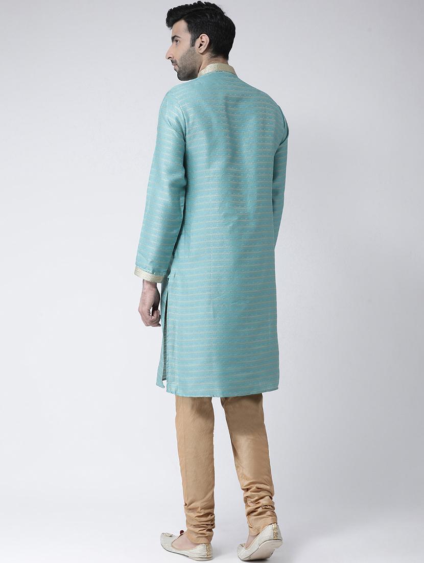sea green jacquard dupion kurta pyjama set - 17335045 - Zoom Image - 3
