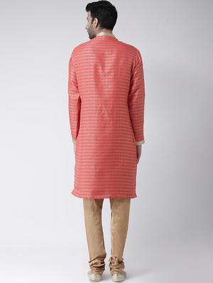 red jacquard dupion kurta pyjama set - 17335049 - Standard Image - 3