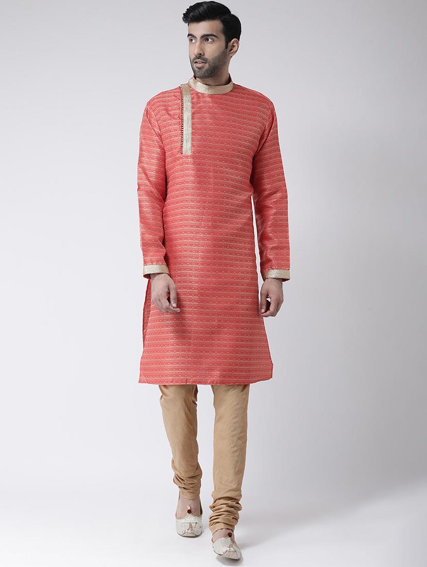 red jacquard dupion kurta pyjama set - 17335049 - Zoom Image - 1