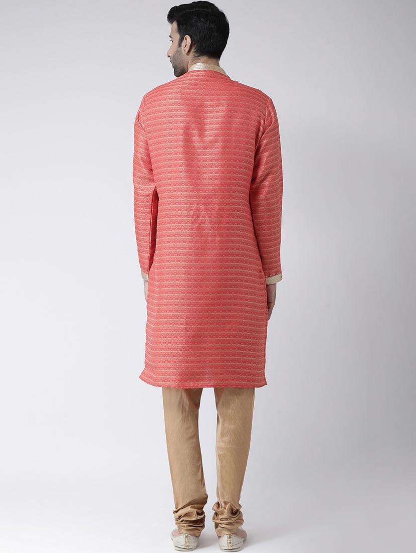 red jacquard dupion kurta pyjama set - 17335049 - Zoom Image - 3