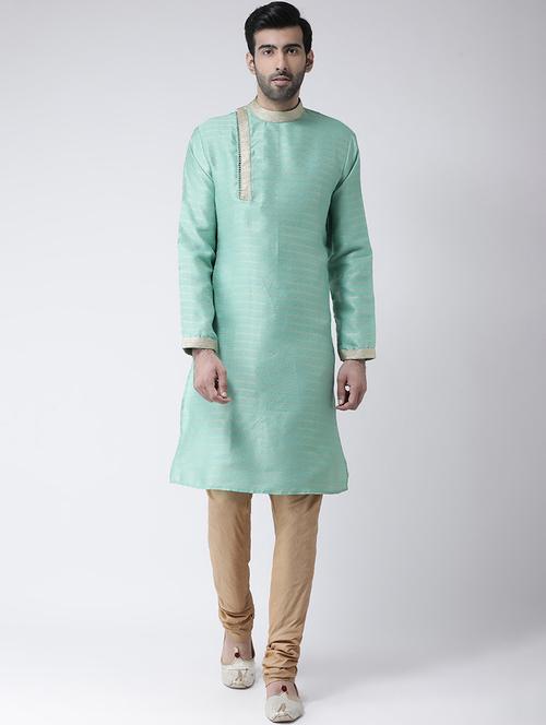 sea green jacquard dupion kurta pyjama set - 17335050 - Standard Image - 1