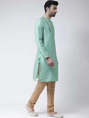 sea green jacquard dupion kurta pyjama set - 17335050 - Standard Image - 2